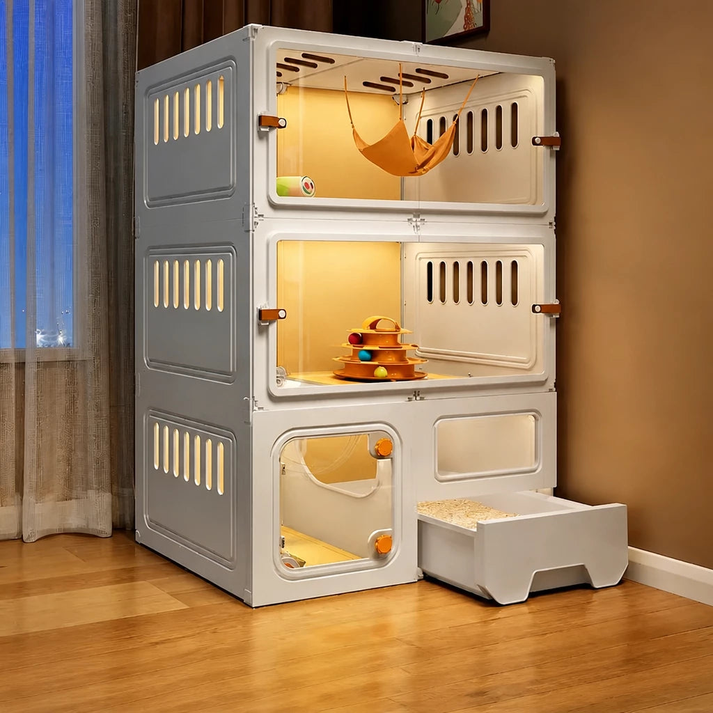 Indoor Cat Enclosure with Integrated Litter Area