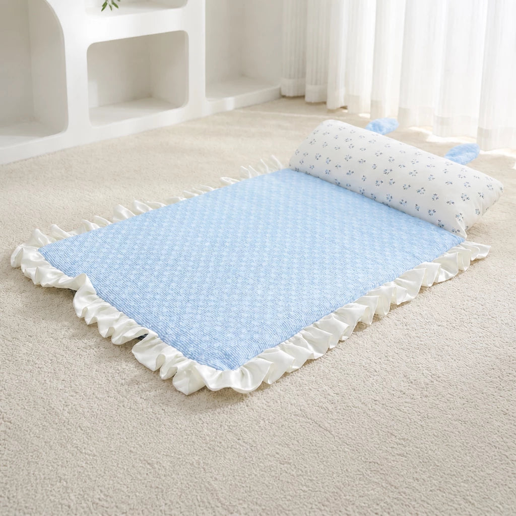 Cotton-Linen Pet Mat with Bunny-Ear Pillow for Cats and Dogs