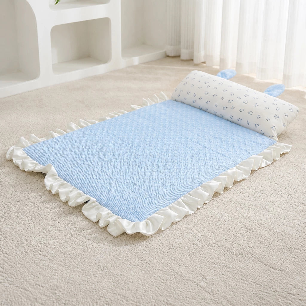 Cotton-Linen Pet Mat with Bunny-Ear Pillow for Cats and Dogs
