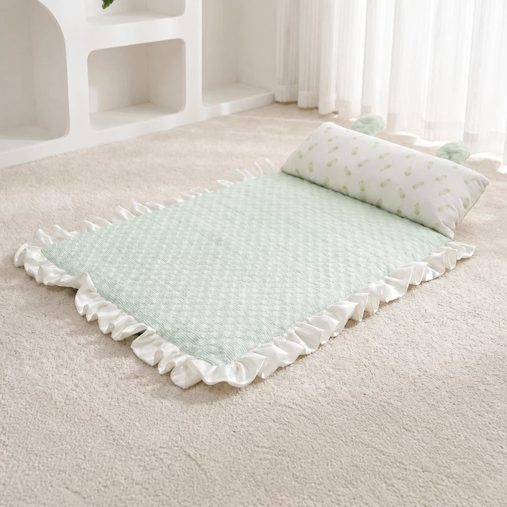 Cotton-Linen Pet Mat with Bunny-Ear Pillow for Cats and Dogs