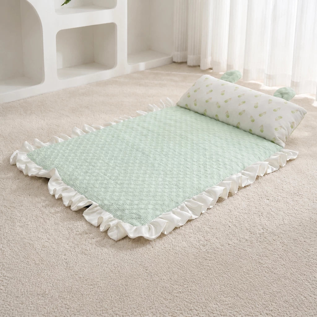 Cotton-Linen Pet Mat with Bunny-Ear Pillow for Cats and Dogs