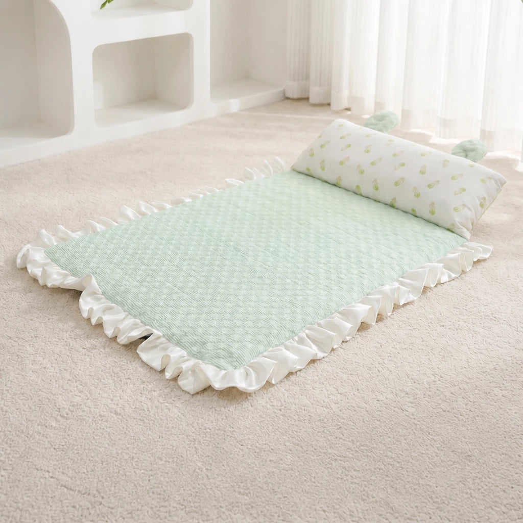Cotton-Linen Pet Mat with Bunny-Ear Pillow for Cats and Dogs