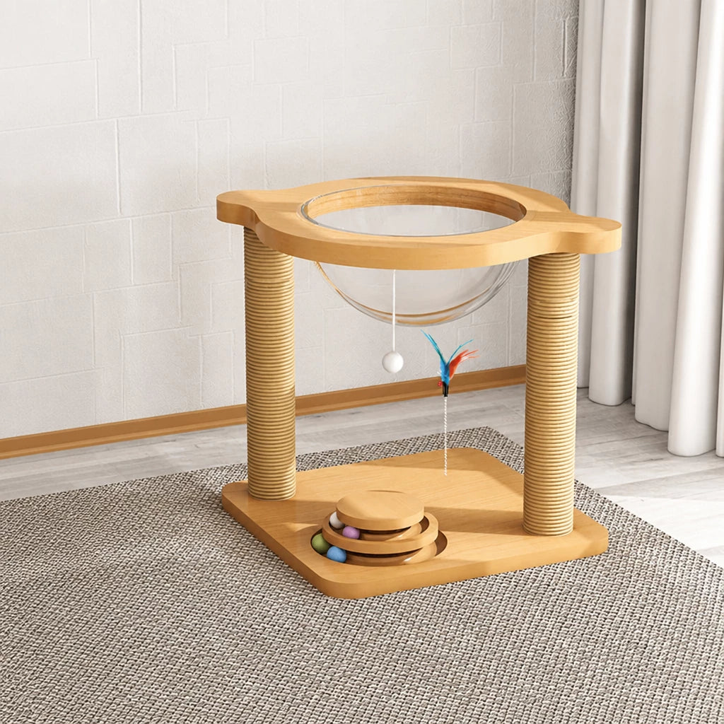 Cat Tree with Enclosed Cat House and Scratching Board