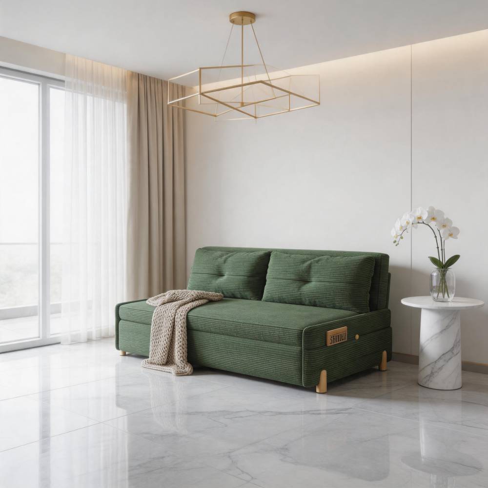 Stylish Solid Wood Corduroy Sofa in Elegant Green - Perfect for Modern Living Rooms fdh-3110(副本)