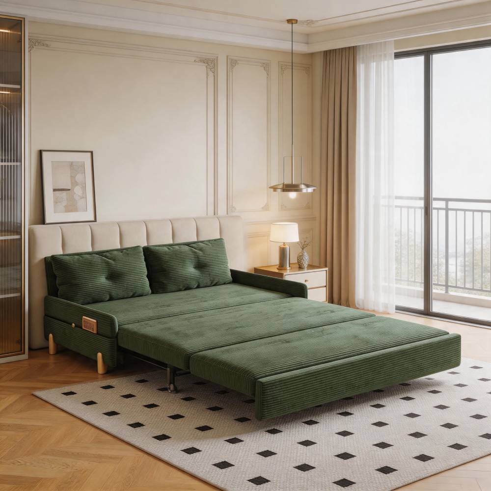 Stylish Solid Wood Corduroy Sofa in Elegant Green - Perfect for Modern Living Rooms fdh-3110(副本)