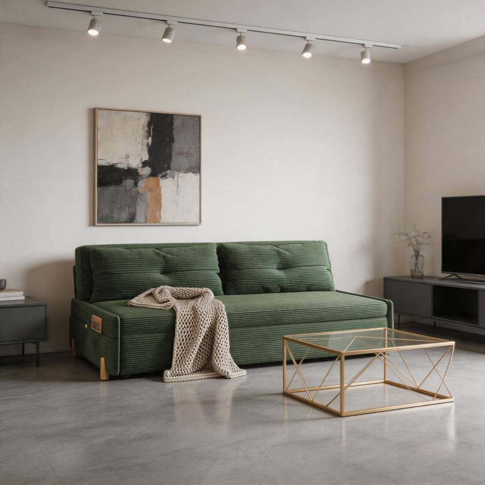 Stylish Solid Wood Corduroy Sofa in Elegant Green - Perfect for Modern Living Rooms fdh-3110(副本)