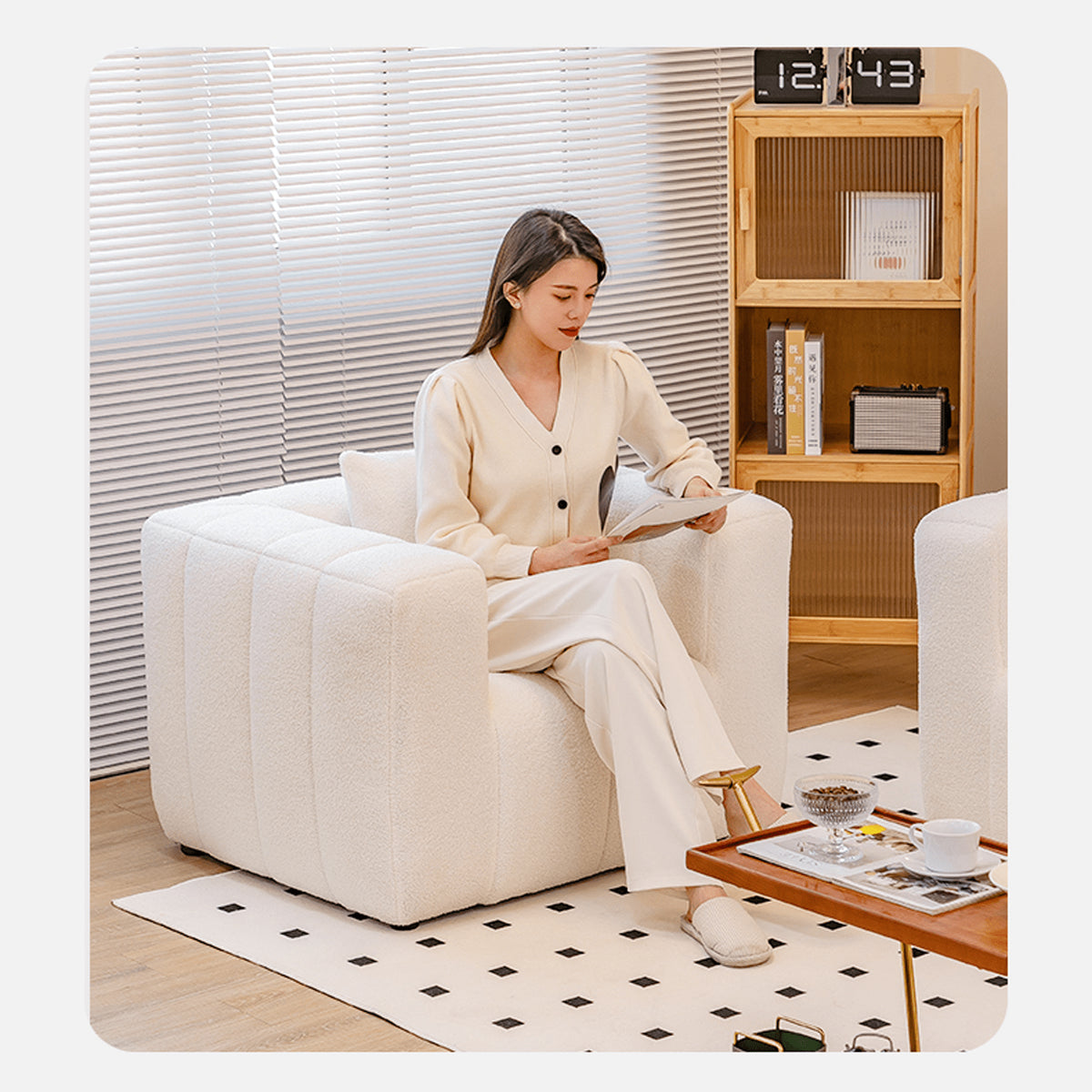 Luxurious Multi-Color Sofas - Off White, Gray, Light Green, Blue & Black | Premium Faux Lambswool & Cotton Techno Fabric jy-112