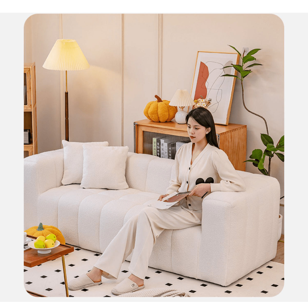 Luxurious Multi-Color Sofas - Off White, Gray, Light Green, Blue & Black | Premium Faux Lambswool & Cotton Techno Fabric jy-112