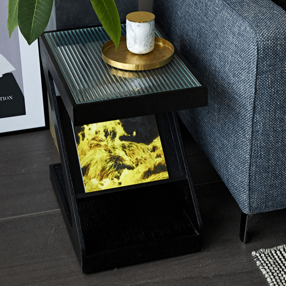 Elegant Light Brown Black Cherry Wood Tea Table with Plywood & Glass Top fmy-688