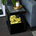 Elegant Light Brown Black Cherry Wood Tea Table with Plywood & Glass Top fmy-688