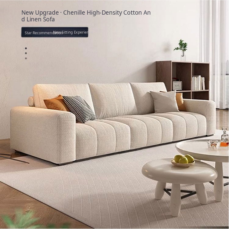 Modern Minimalist Cream Cotton-Linen Fabric Sofa, Straight-Line 3-Seater for Living Room lm-0207-49