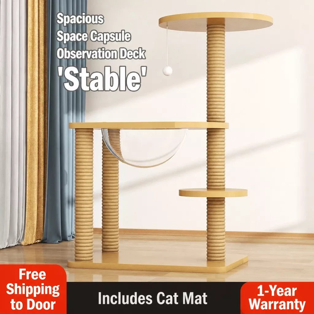 Cat Tree with Enclosed Cat House and Scratching Board