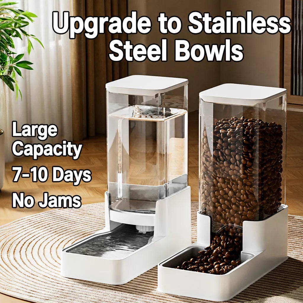 Automatic Pet Feeder & Water Dispenser with Dual Bowls