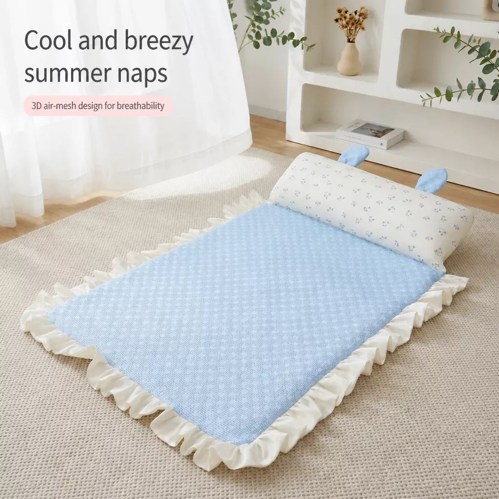 Cotton-Linen Pet Mat with Bunny-Ear Pillow for Cats and Dogs