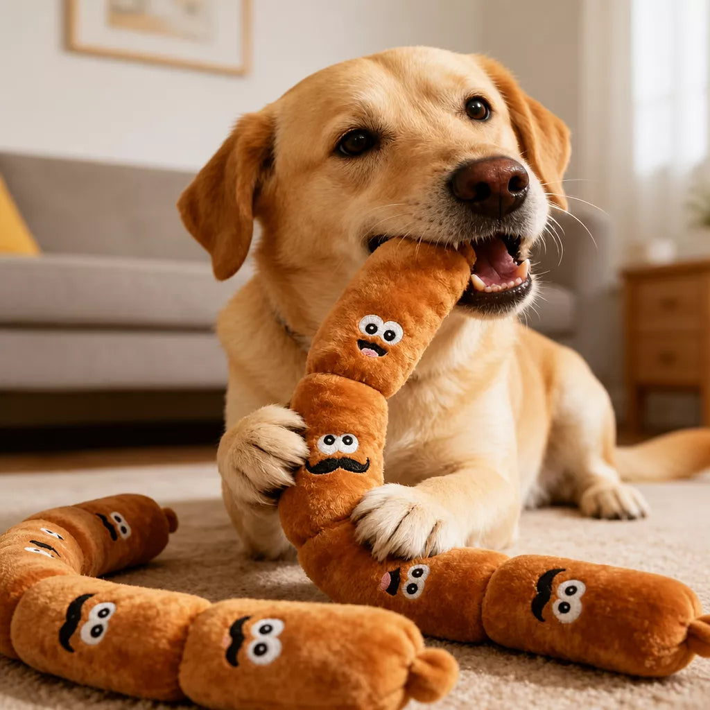 4-Section Squeaky Sausage Dog Toy