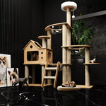 Solid Wood Cat Tree with Hideaway and Scratching Posts