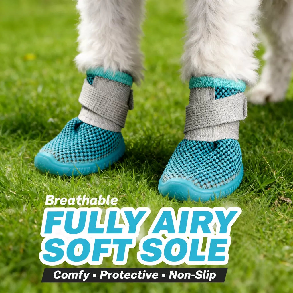 Breathable Mesh Dog Shoes with Elastic Straps and Rubber Soles