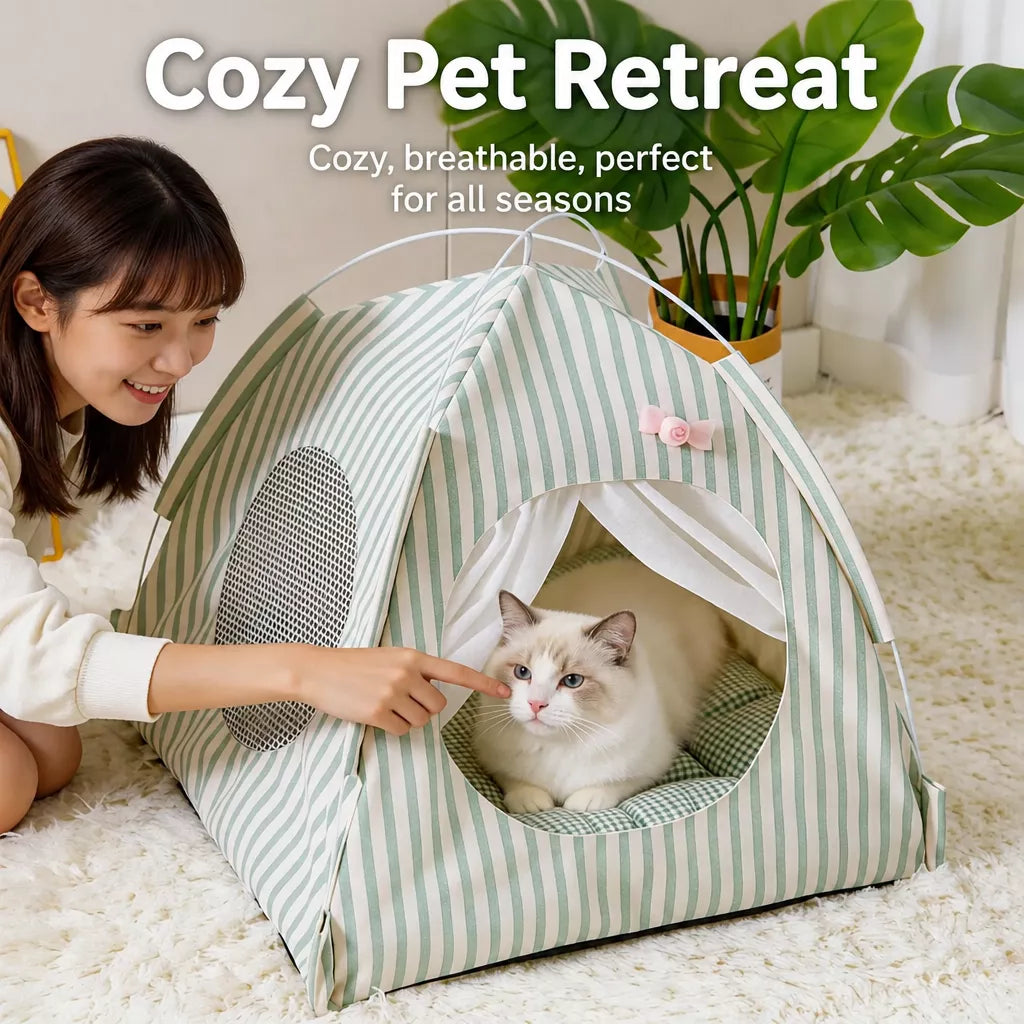 Indoor Cat & Dog Tent Bed with Removable, Washable Cushion