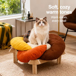 Flower-Shaped Cat & Small Dog Bed with Solid Wood Stand