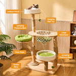 Solid Wood Cat Tree with Cat House and Hanging Basket