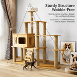 Solid Wood Cat Tree with Hideaway and Scratching Posts
