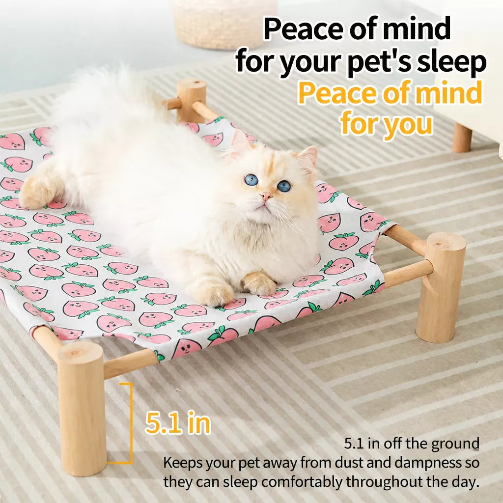 Elevated Cat & Small Pet Bed with Solid Wood Frame