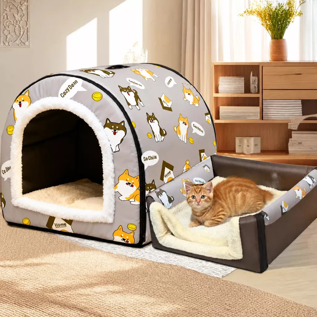 Waterproof Semi-Enclosed Dog & Cat Bed with Removable, Washable Design