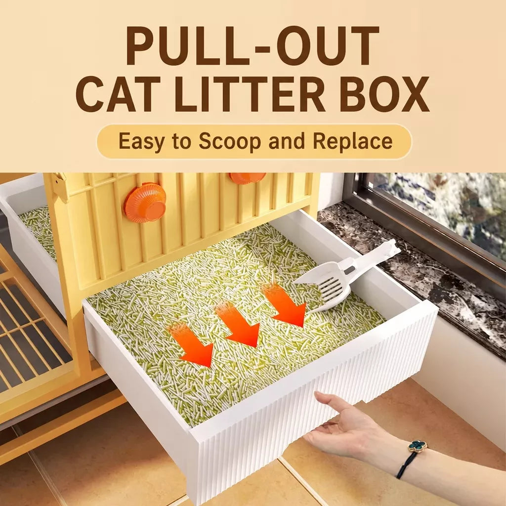 Large Multi-Tier Indoor Cat Enclosure with Litter Box