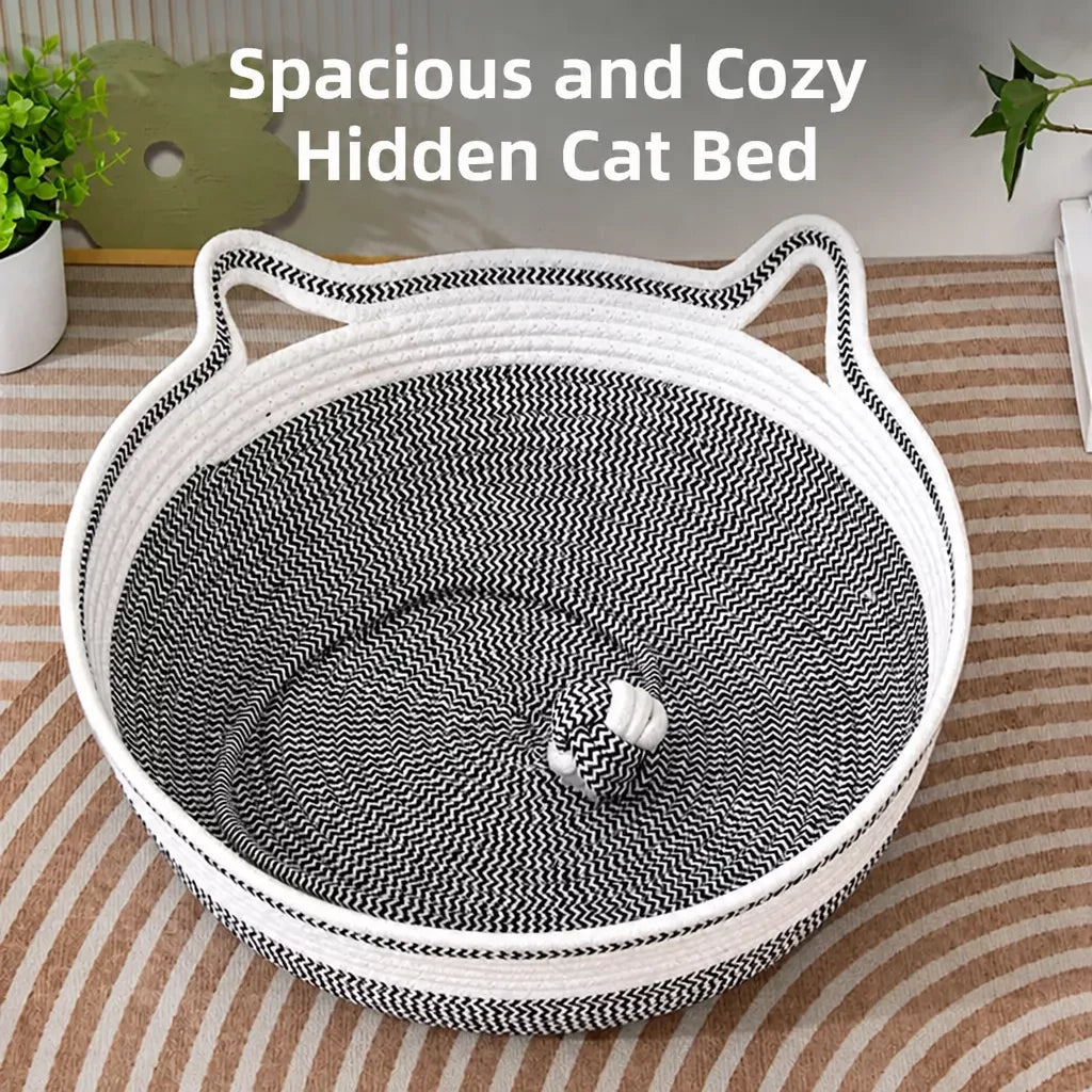 Enclosed Cat Bed with Scratching Pad and Removable Cushion