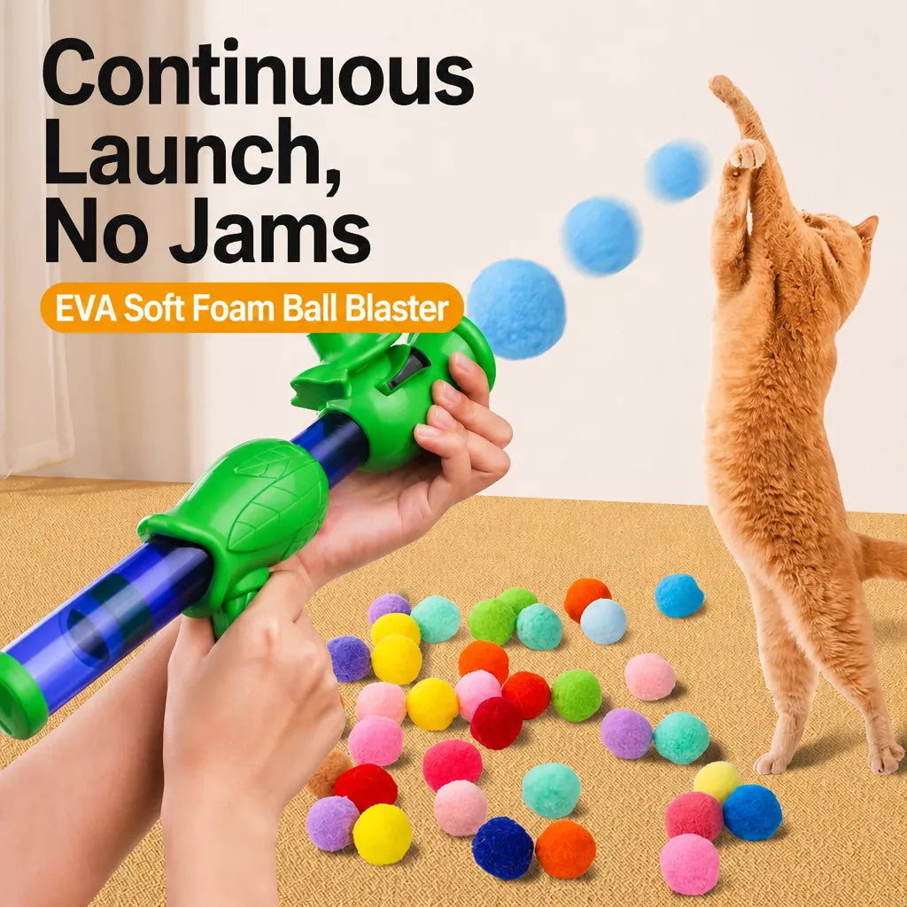 Cat Toy Ball Launcher Set with Plush and EVA Balls