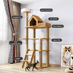 Solid Wood Cat Tree with Hideaway and Scratching Posts