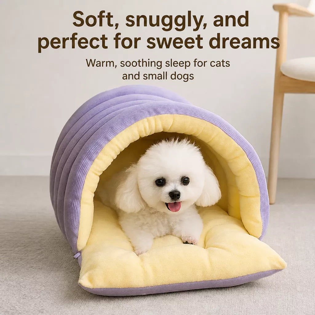 Semi-Enclosed Washable Pet Bed for Cats and Dogs