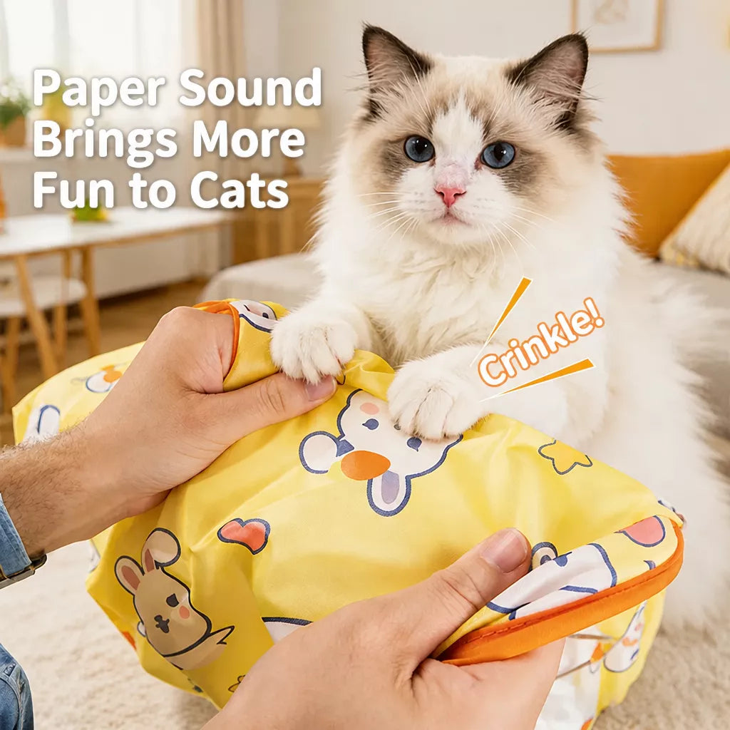 Cat Crinkle Tunnel Toy with Rabbit or Bear Hideaway Bag