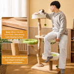 Solid Wood Cat Tree with Cat House and Hanging Basket
