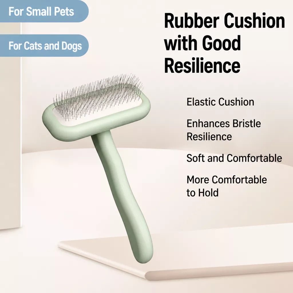 Stainless Steel Curved-Handle Pin Brush for Dogs & Cats