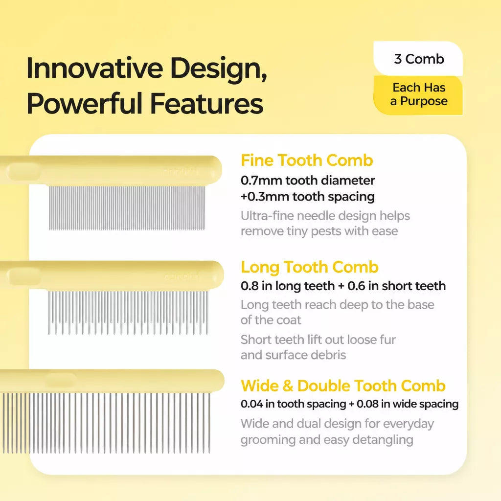 3-Piece Pet Grooming Comb Set for Cats & Dogs