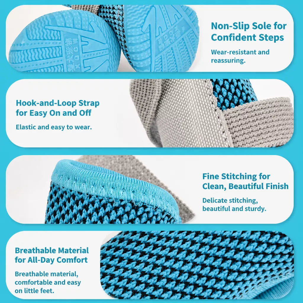 Breathable Mesh Dog Shoes with Elastic Straps and Rubber Soles