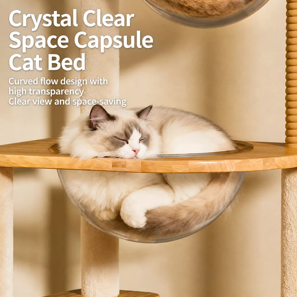 Solid Wood Cat Tree with a Cat Condo and Climbing Platforms