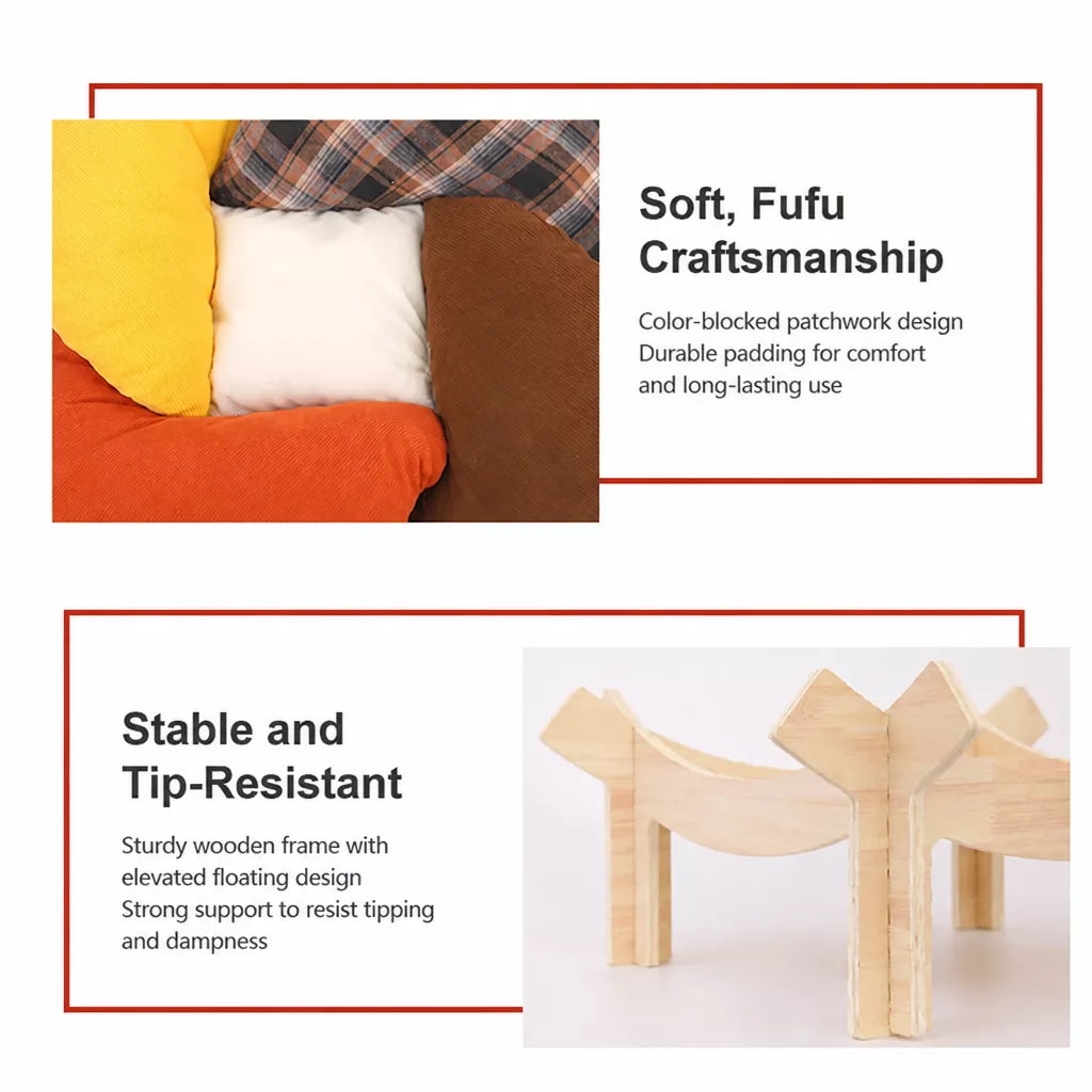 Flower-Shaped Cat & Small Dog Bed with Solid Wood Stand