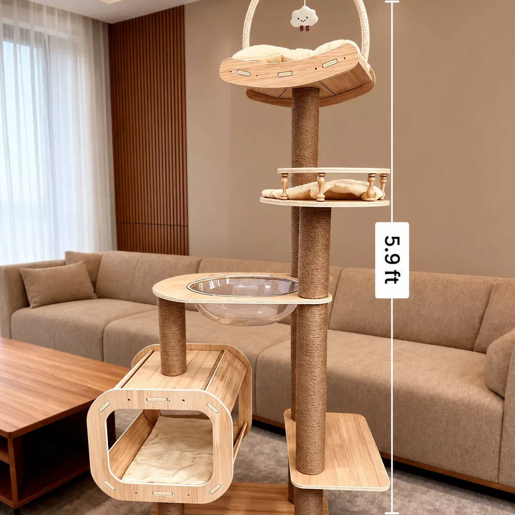 Multi-Level Cat Tree with Hideaway, Capsule Perch and Scratching Posts