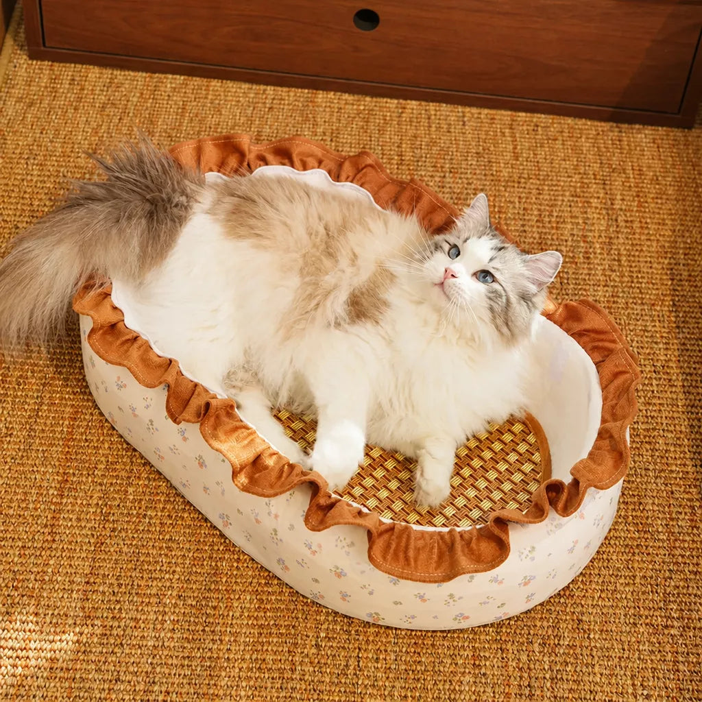 French-Style Cat Bed with Rocking Cradle Base