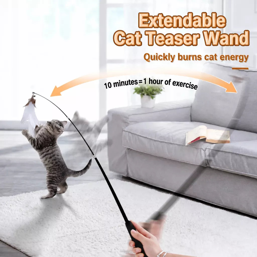 Cat Wand Toy with Feather Replacement Heads