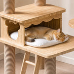 Solid Wood Cat Tree with Hideaways, Perches and a Scratch Toy