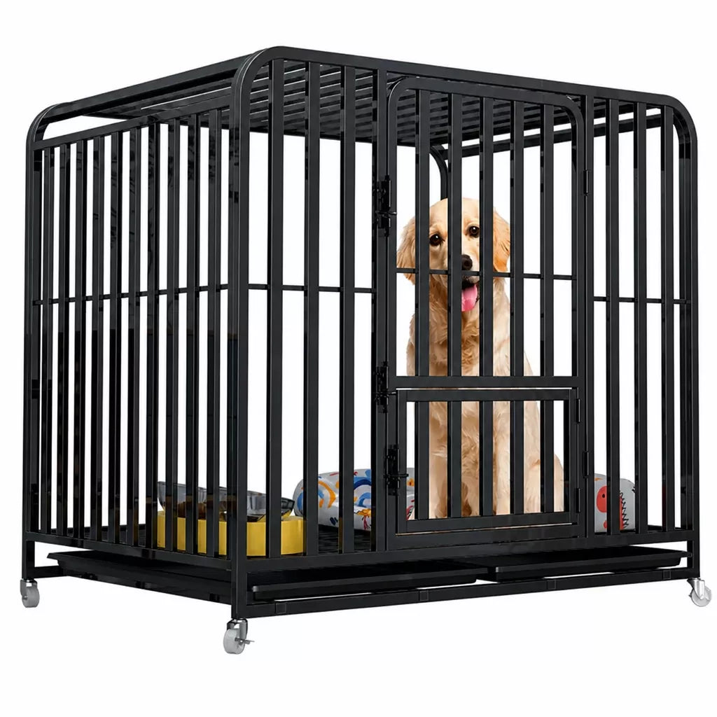 Indoor Dog Crate with Divider, Tray & Locking Casters