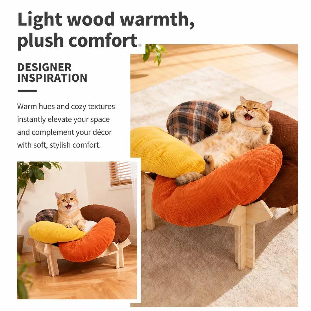 Flower-Shaped Cat & Small Dog Bed with Solid Wood Stand