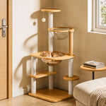 Solid Wood Cat Tree with a Cat Condo and Climbing Platforms