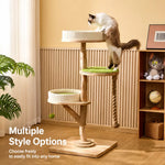 Solid Wood Cat Tree with Cat House and Hanging Basket