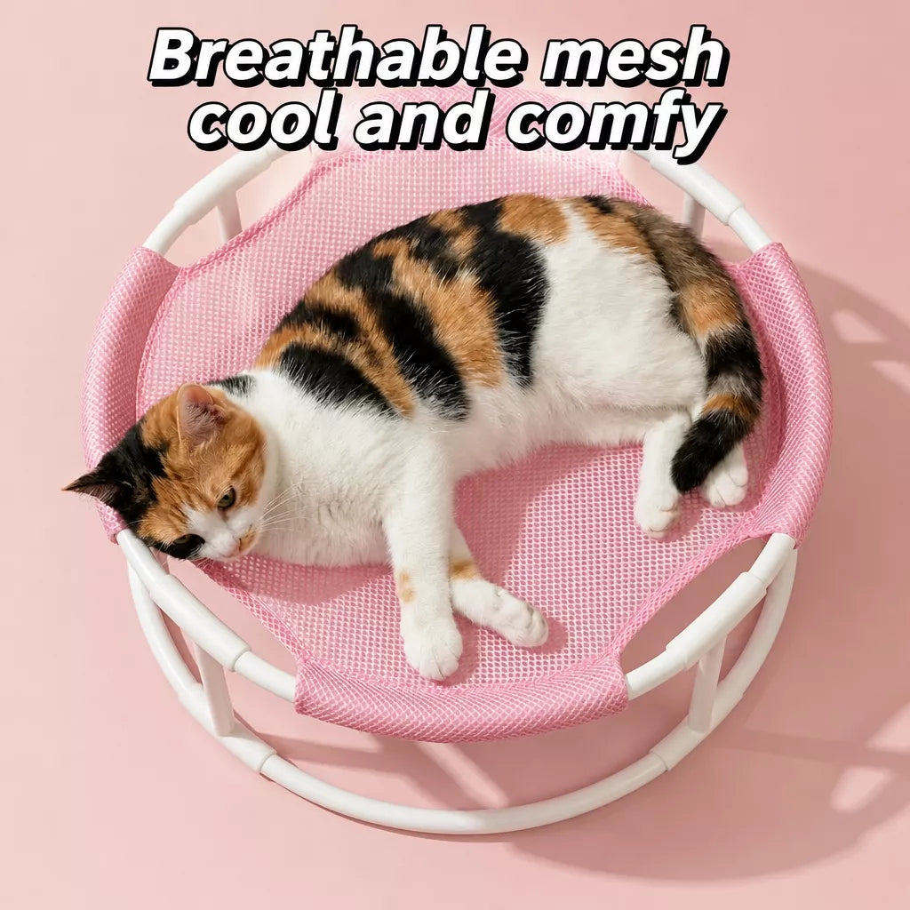 Elevated Round Pet Bed with Breathable Hammock
