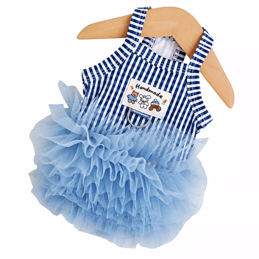Blue Striped Mesh Dress for Cats and Dogs