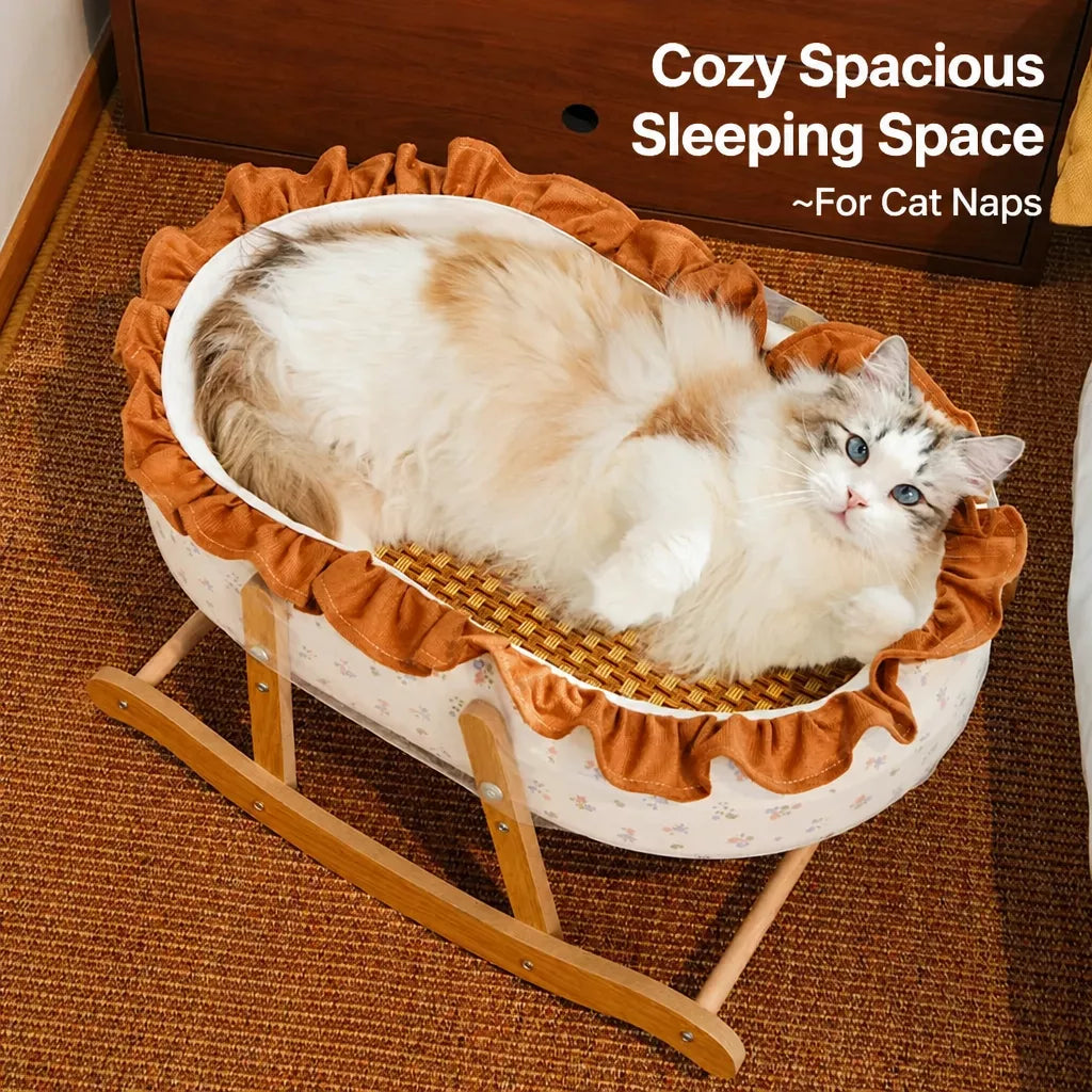 French-Style Cat Bed with Rocking Cradle Base